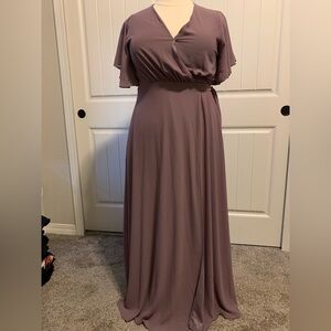 D-09 Mauve Flutter Sleeve Wrap Gown